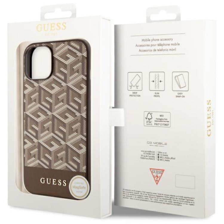 Guess Guess Mobilskal till iPhone 14 MagSafe GCube Stripes - Brun