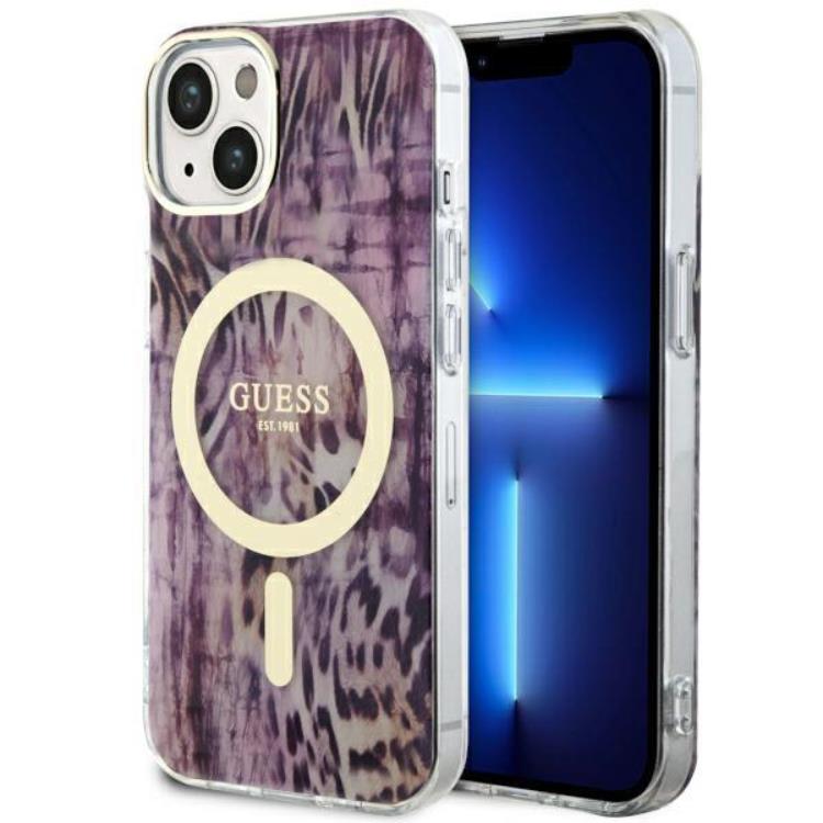 Guess Guess Mobilskal till iPhone 14 MagSafe Leopard - Rosa