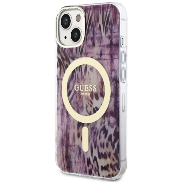 Guess Guess Mobilskal till iPhone 14 MagSafe Leopard - Rosa