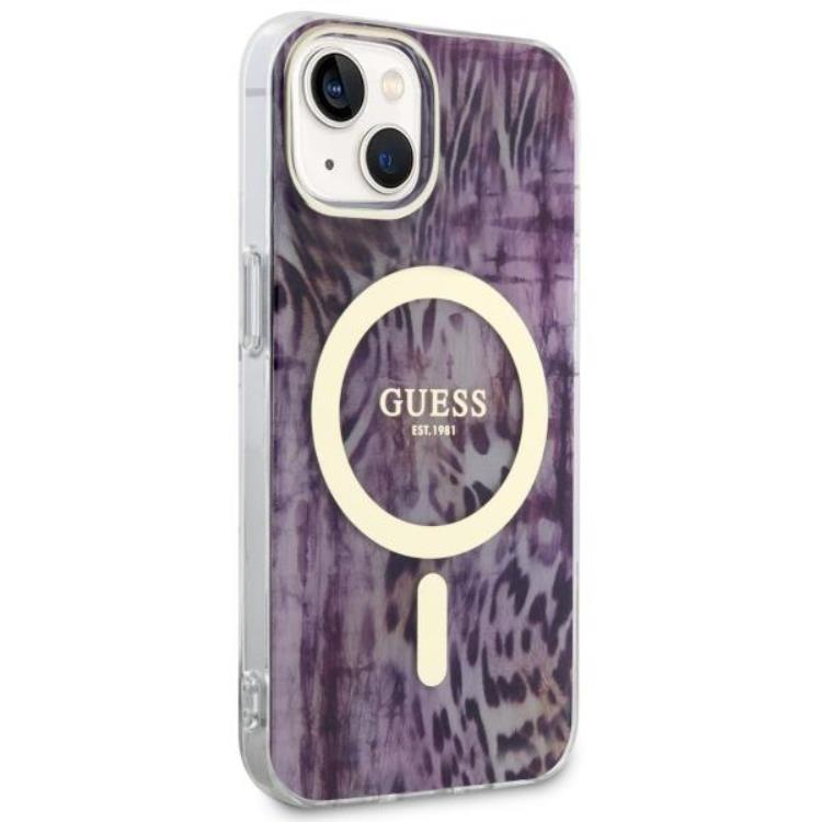 Guess Guess Mobilskal till iPhone 14 MagSafe Leopard - Rosa