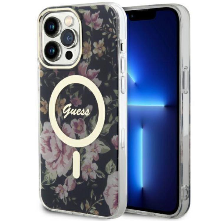 Guess Guess Mobilskal till iPhone 14 Pro MagSafe Flower - Svart
