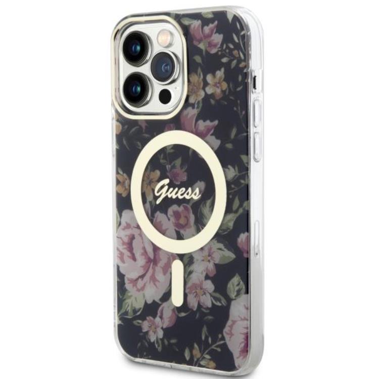 Guess Guess Mobilskal till iPhone 14 Pro MagSafe Flower - Svart