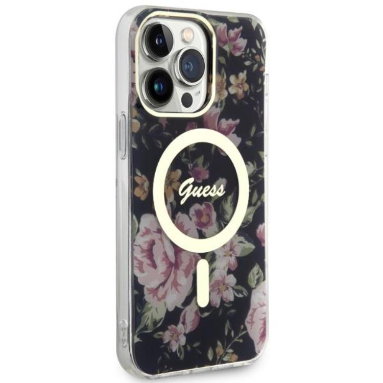 Guess Guess Mobilskal till iPhone 14 Pro MagSafe Flower - Svart