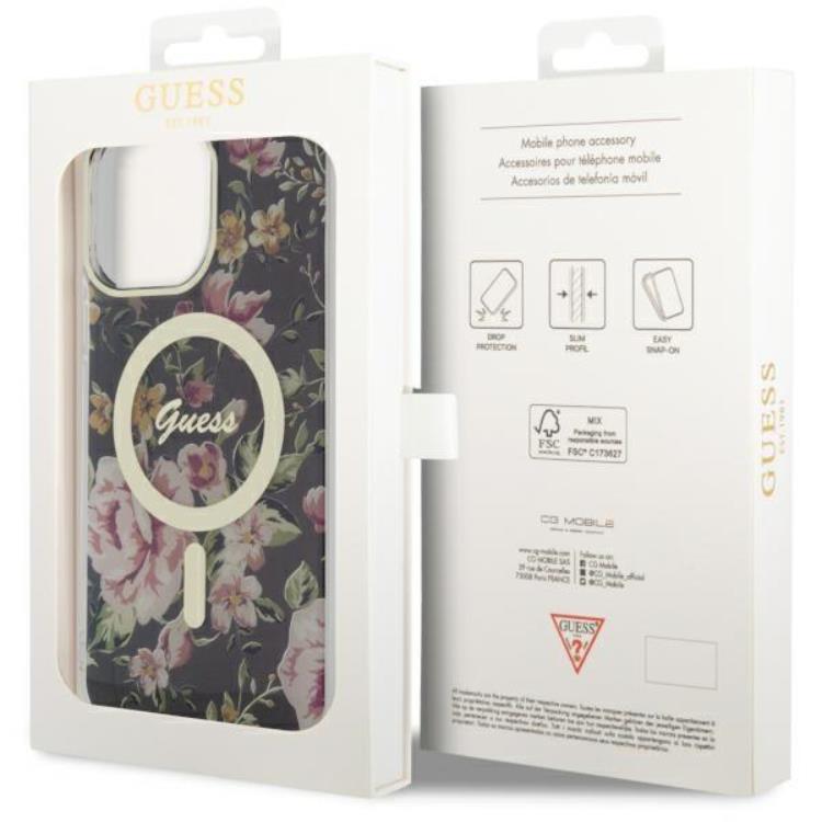 Guess Guess Mobilskal till iPhone 14 Pro MagSafe Flower - Svart