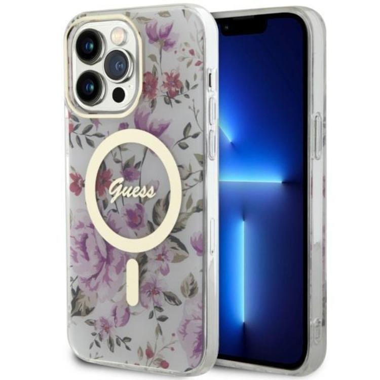 Guess Guess Mobilskal till iPhone 14 Pro MagSafe Flower - Transparent