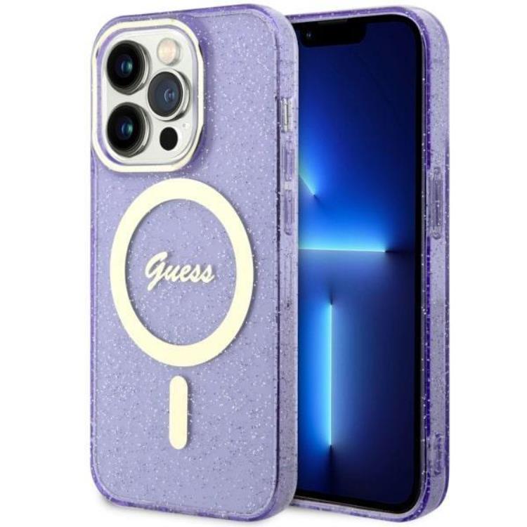 Guess Guess Mobilskal till iPhone 14 Pro MagSafe Glitter Guld - Lila
