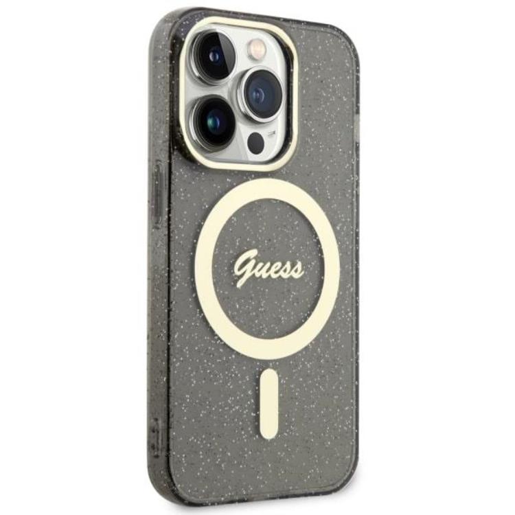 Guess Guess Mobilskal till iPhone 14 Pro MagSafe Glitter Guld - Svart