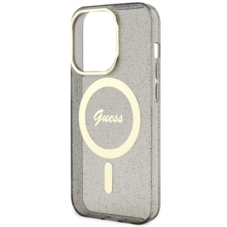 Guess Guess Mobilskal till iPhone 14 Pro MagSafe Glitter Guld - Svart