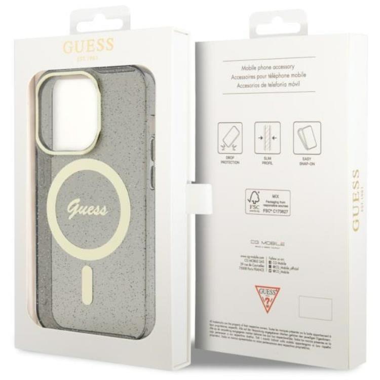 Guess Guess Mobilskal till iPhone 14 Pro MagSafe Glitter Guld - Svart