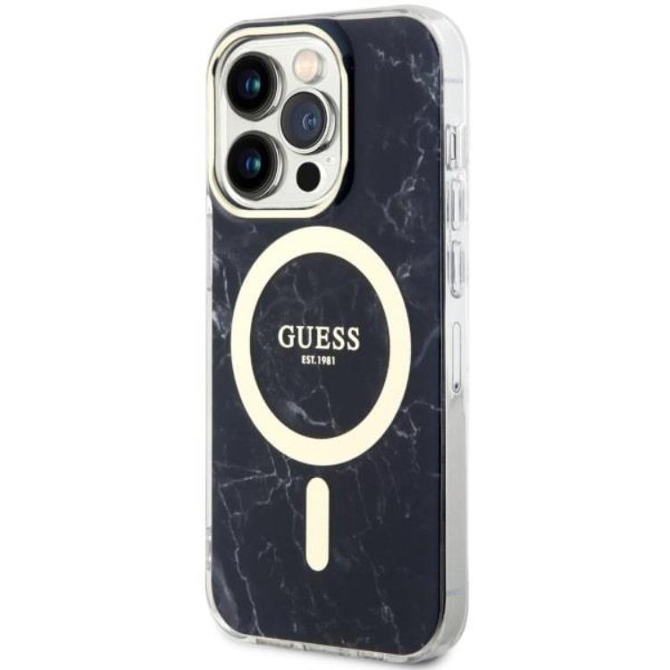 Guess Guess Mobilskal till iPhone 14 Pro MagSafe Marble - Svart
