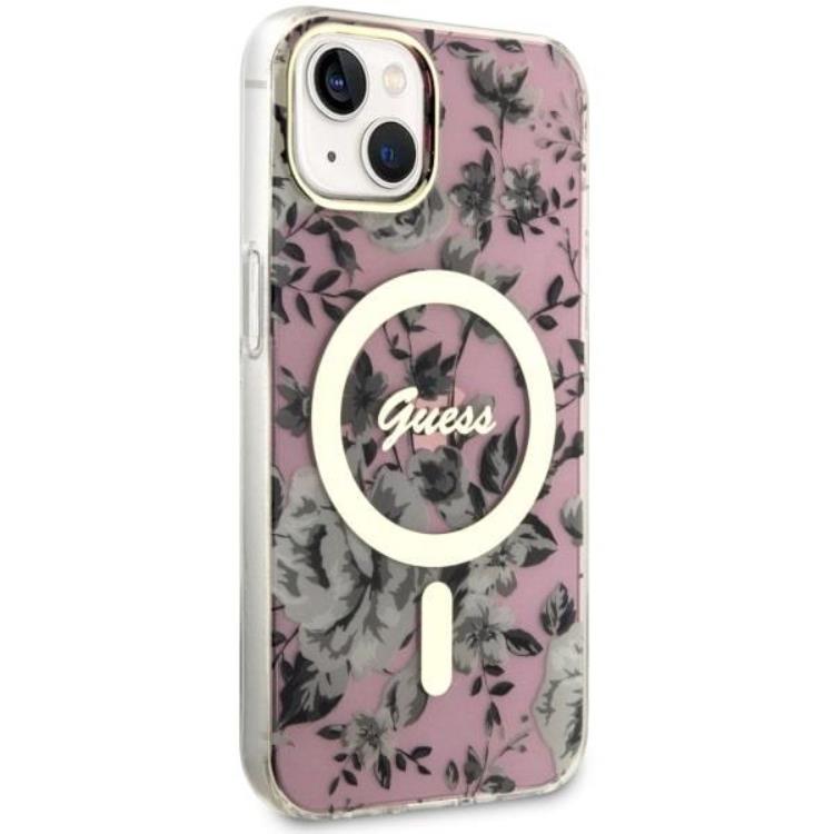 Guess Guess Mobilskal till iPhone 14 Plus MagSafe Flower - Rosa