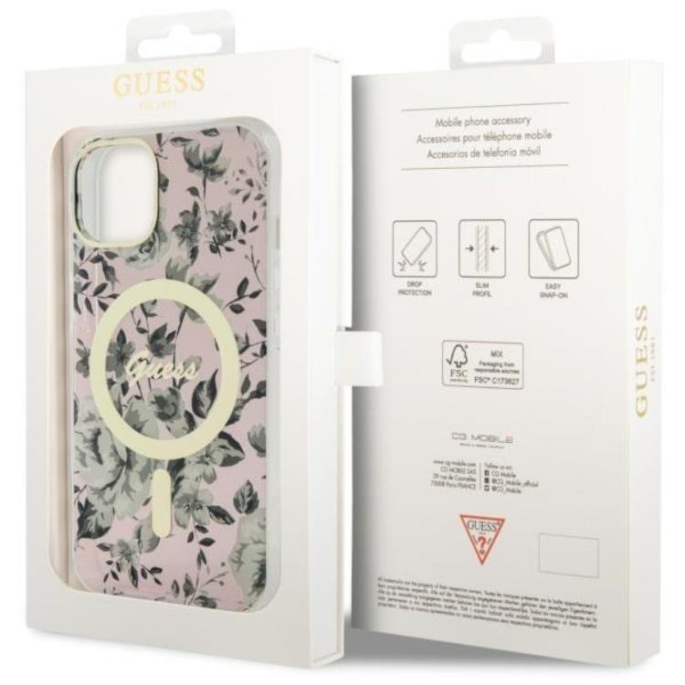 Guess Guess Mobilskal till iPhone 14 Plus MagSafe Flower - Rosa