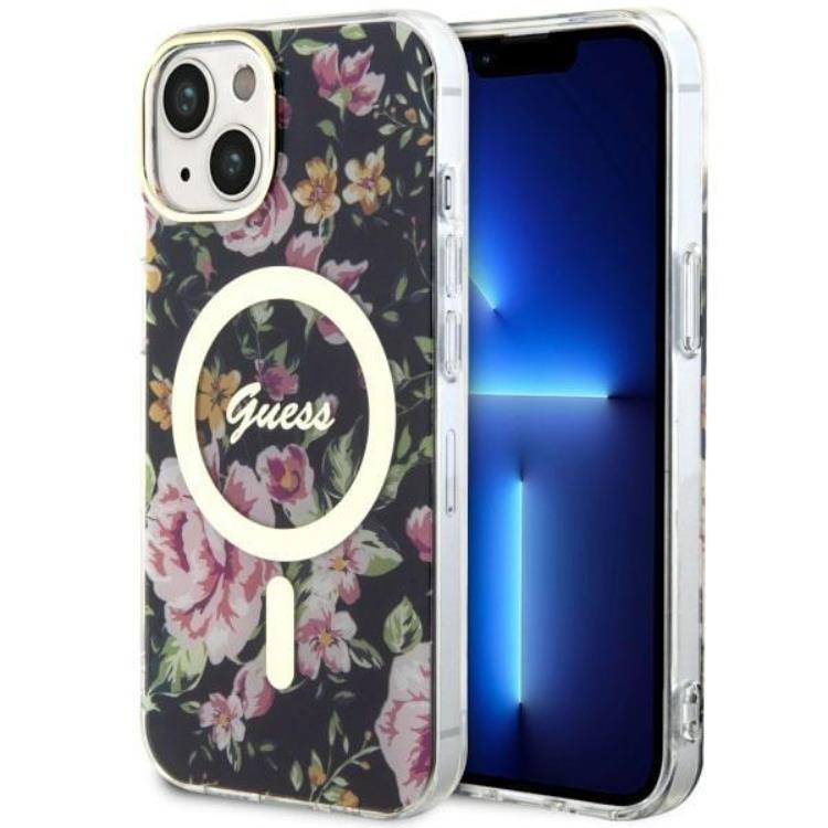 Guess Guess Mobilskal till iPhone 14 Plus MagSafe Flower - Svart
