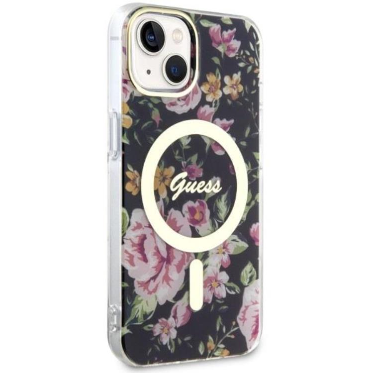 Guess Guess Mobilskal till iPhone 14 Plus MagSafe Flower - Svart