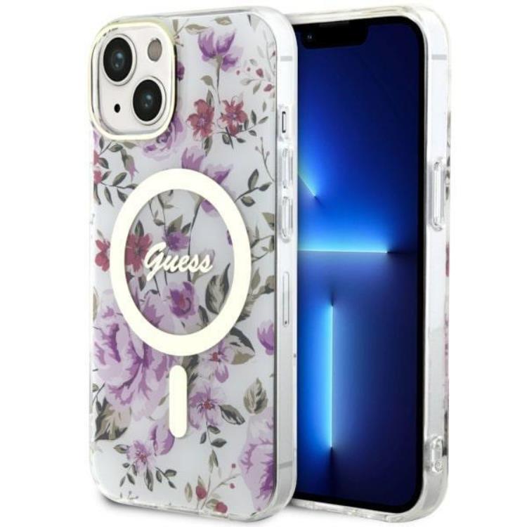 Guess Guess Mobilskal till iPhone 14 Plus MagSafe Flower - Transparent