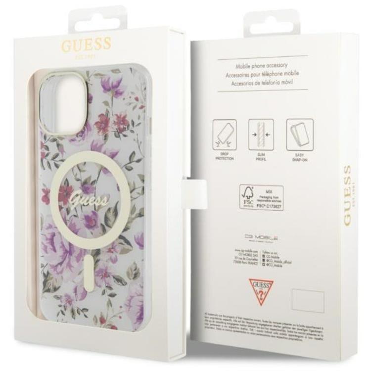 Guess Guess Mobilskal till iPhone 14 Plus MagSafe Flower - Transparent