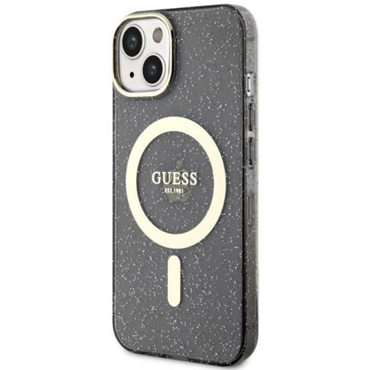 Guess Guess Mobilskal till iPhone 14 Plus MagSafe Glitter Guld - Svart