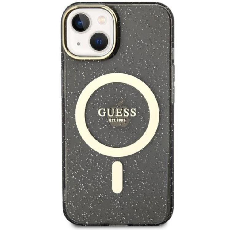 Guess Guess Mobilskal till iPhone 14 Plus MagSafe Glitter Guld - Svart