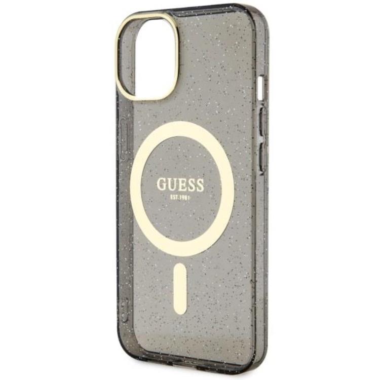 Guess Guess Mobilskal till iPhone 14 Plus MagSafe Glitter Guld - Svart