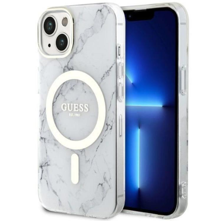 Guess Guess Mobilskal till iPhone 14 Plus MagSafe Marble - Vit