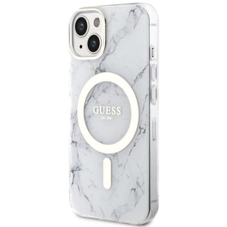 Guess Guess Mobilskal till iPhone 14 Plus MagSafe Marble - Vit