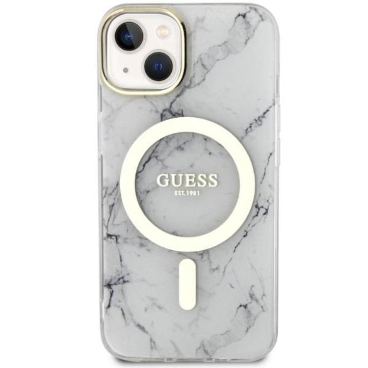 Guess Guess Mobilskal till iPhone 14 Plus MagSafe Marble - Vit