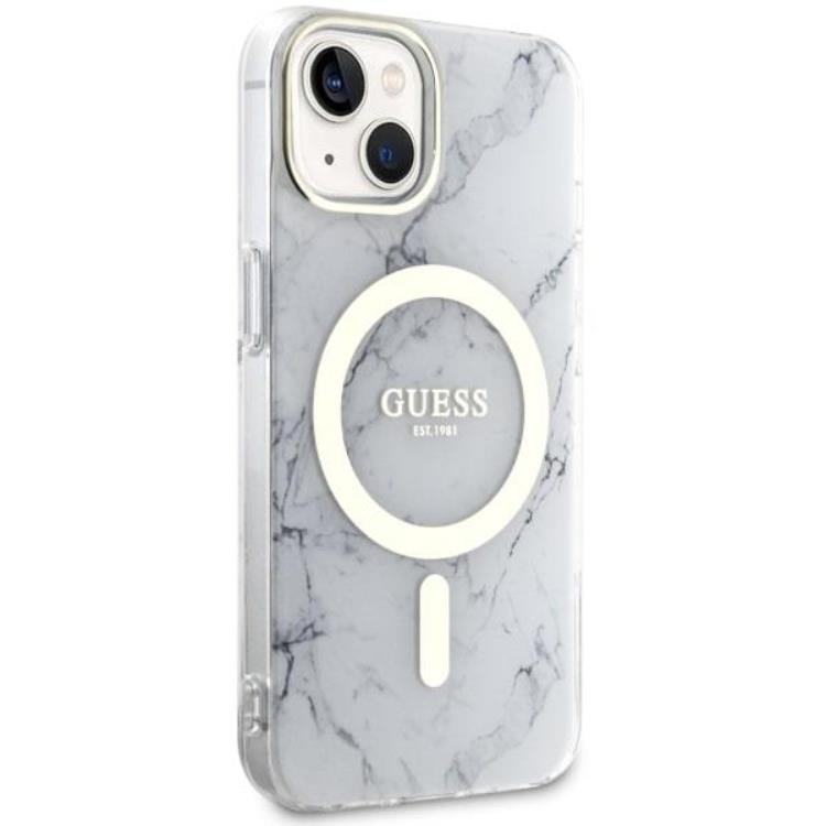 Guess Guess Mobilskal till iPhone 14 Plus MagSafe Marble - Vit