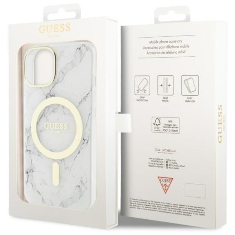 Guess Guess Mobilskal till iPhone 14 Plus MagSafe Marble - Vit