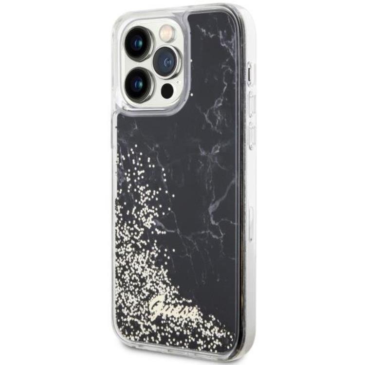 Guess Guess Mobilskal till iPhone 14 Pro Max Liquid Glitter Marble - Svart