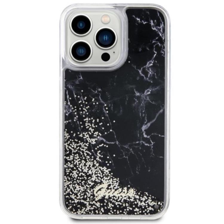 Guess Guess Mobilskal till iPhone 14 Pro Max Liquid Glitter Marble - Svart