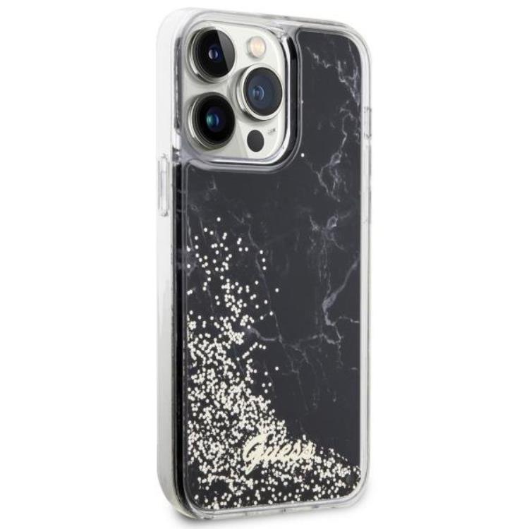 Guess Guess Mobilskal till iPhone 14 Pro Max Liquid Glitter Marble - Svart