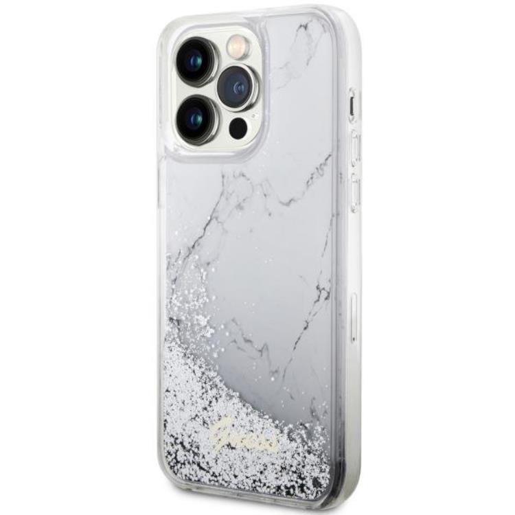 Guess Guess Mobilskal till iPhone 14 Pro Max Liquid Glitter Marble - Vit