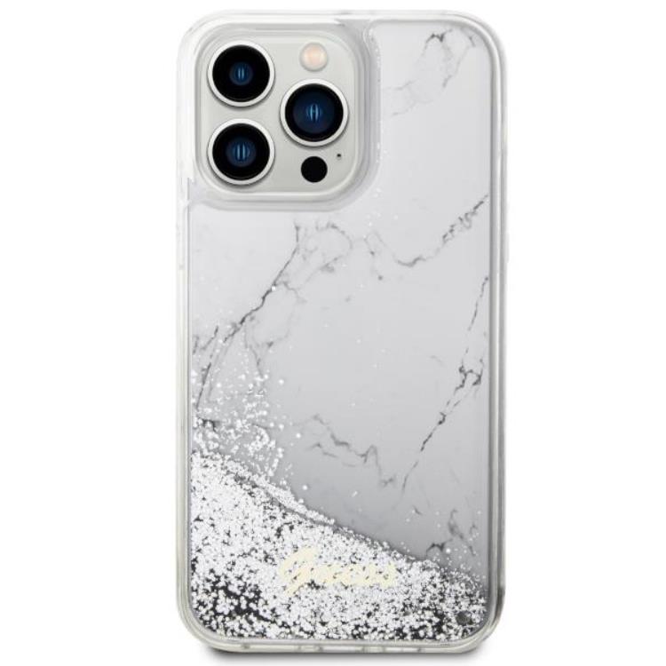 Guess Guess Mobilskal till iPhone 14 Pro Max Liquid Glitter Marble - Vit