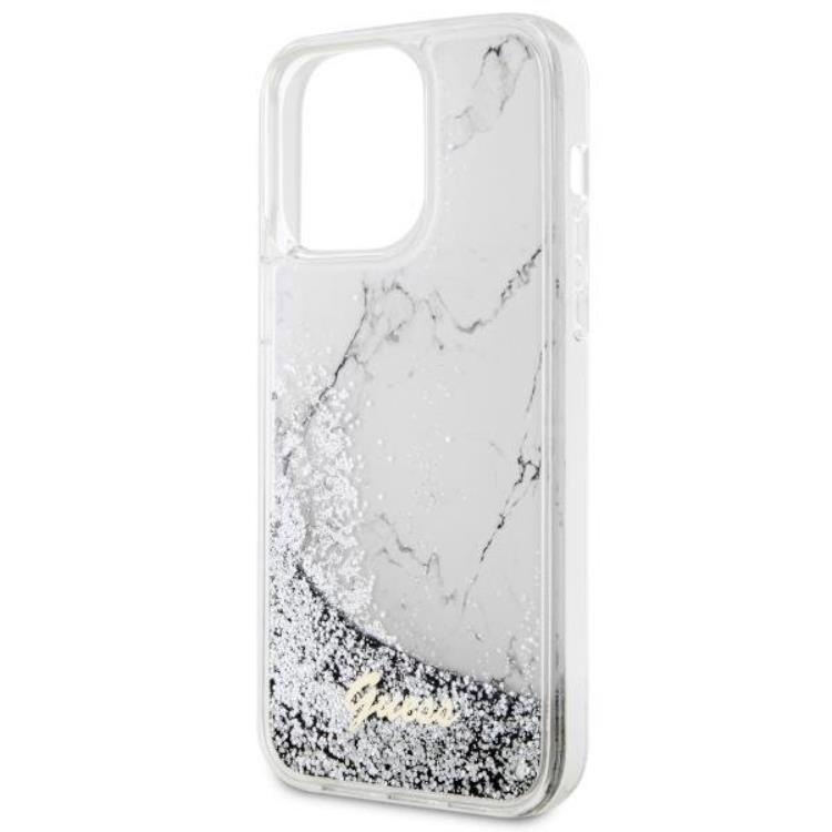 Guess Guess Mobilskal till iPhone 14 Pro Max Liquid Glitter Marble - Vit