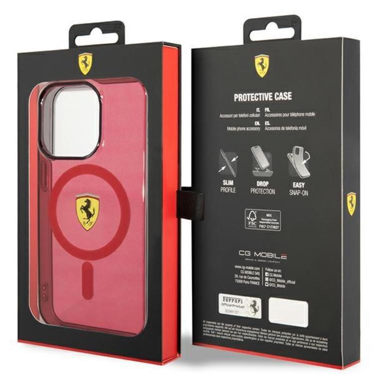 Ferrari Ferrari Mobilskal till iPhone 14 Pro Magsafe Translucent - Röd