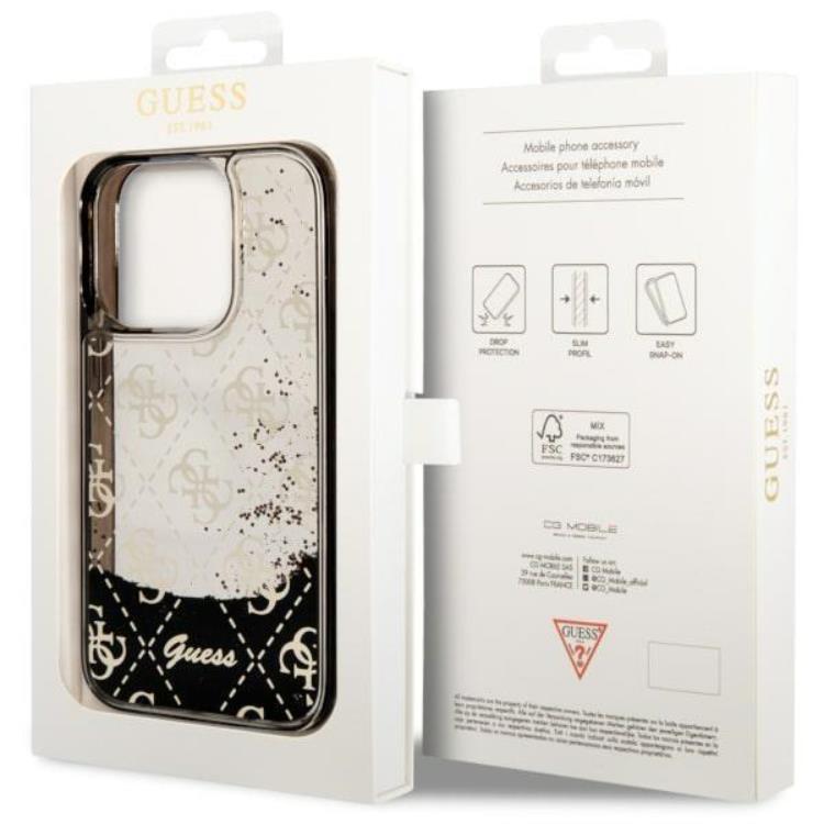 Guess Guess Mobilskal till iPhone 14 Pro Liquid Glitter - Svart