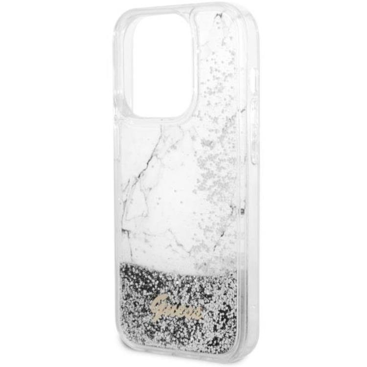 Guess Guess Mobilskal till iPhone 14 Pro Liquid Glitter Marble - Vit