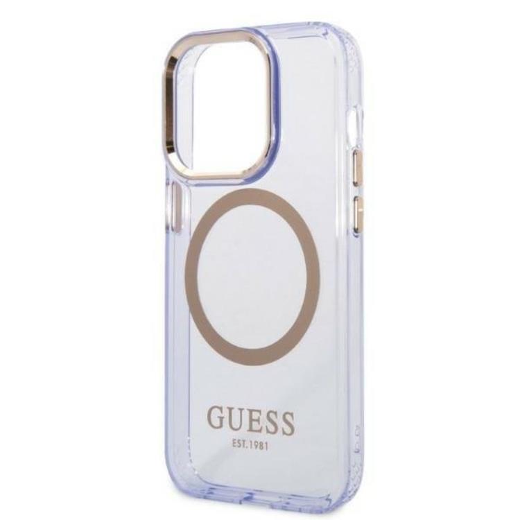 Guess Guess Mobilskal till iPhone 14 Pro MagSafe Guld Outline Translucent - Lila