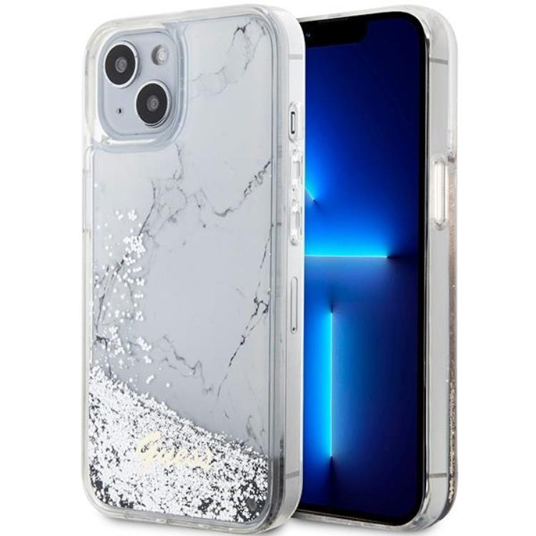 Guess Guess Mobilskal till iPhone 14 Liquid Glitter Marble - Vit