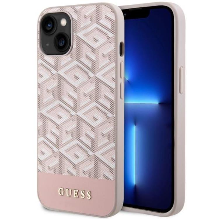 Guess Guess Mobilskal till iPhone 14 MagSafe GCube Stripes - Rosa