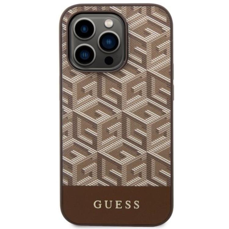 Guess Guess Mobilskal till iPhone 14 Pro MagSafe GCube Stripes - Brun