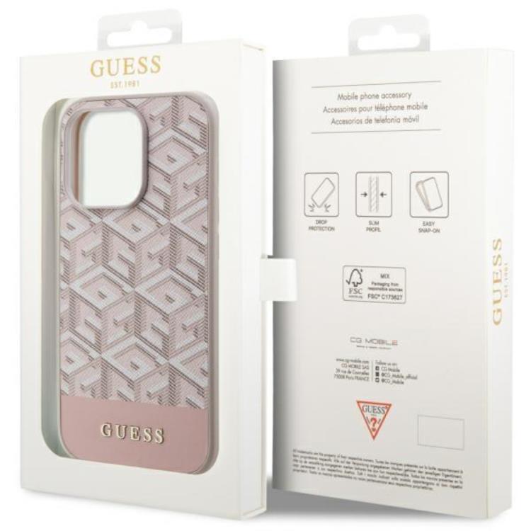 Guess Guess Mobilskal till iPhone 14 Pro MagSafe GCube Stripes - Rosa