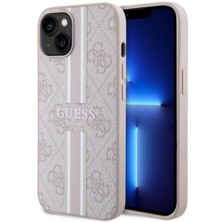 Guess Guess Mobilskal till iPhone 14 MagSafe Printed Stripes - Rosa