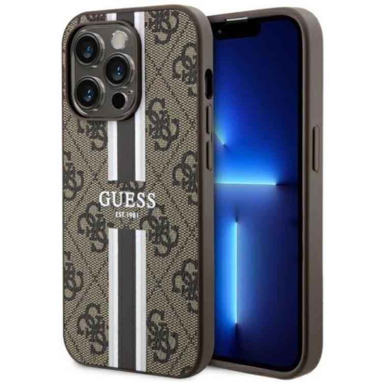 Guess Guess Mobilskal till iPhone 14 Pro MagSafe Printed Stripes Brun