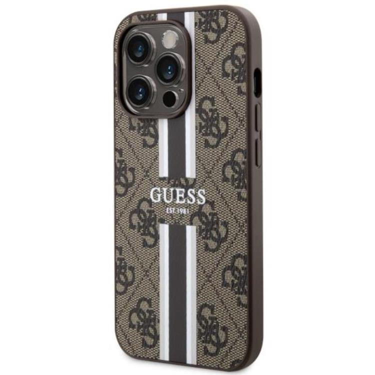 Guess Guess Mobilskal till iPhone 14 Pro MagSafe Printed Stripes Brun