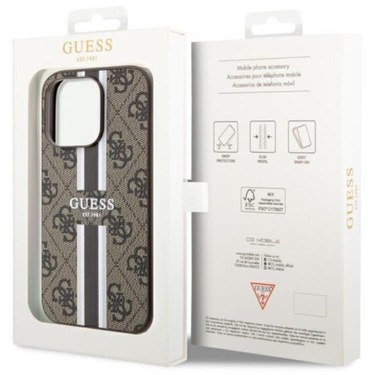 Guess Guess Mobilskal till iPhone 14 Pro MagSafe Printed Stripes Brun