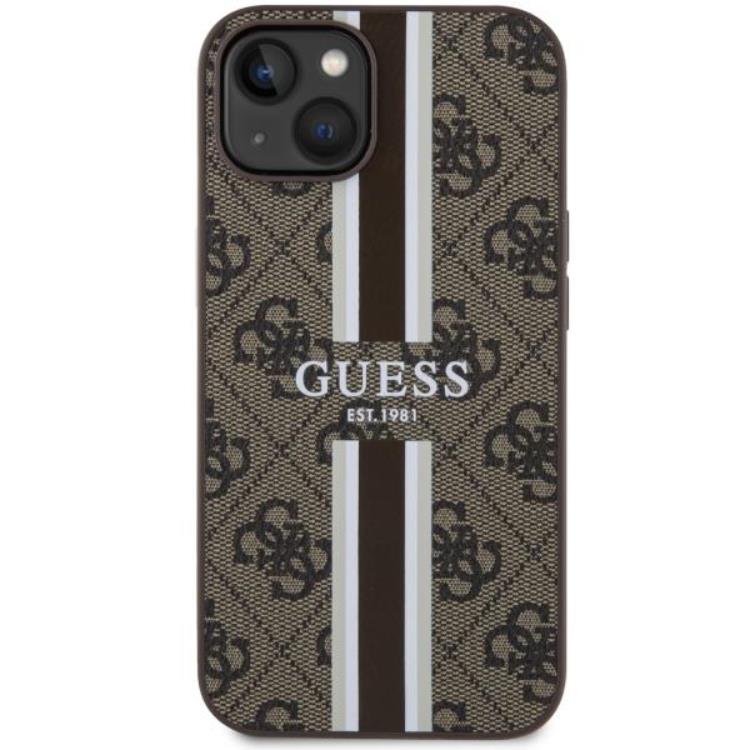 Guess Guess Mobilskal till iPhone 14 MagSafe Printed Stripes - Brun