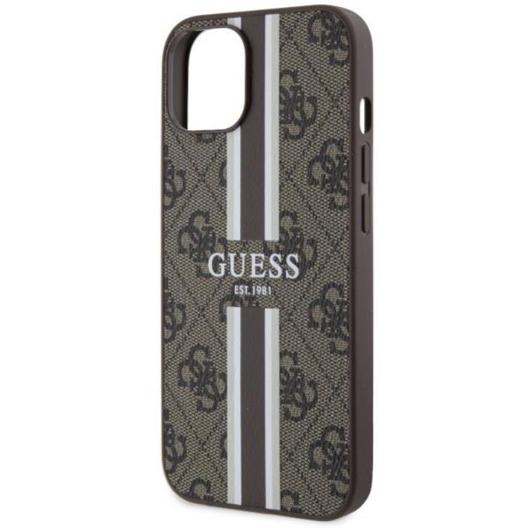 Guess Guess Mobilskal till iPhone 14 MagSafe Printed Stripes - Brun