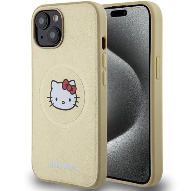 Hello Kitty Hello Kitty Mobilskal till iPhone 15 Magsafe Läder Kitty Head - Guld
