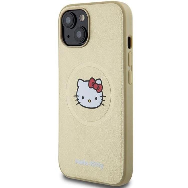 Hello Kitty Hello Kitty Mobilskal till iPhone 15 Magsafe Läder Kitty Head - Guld